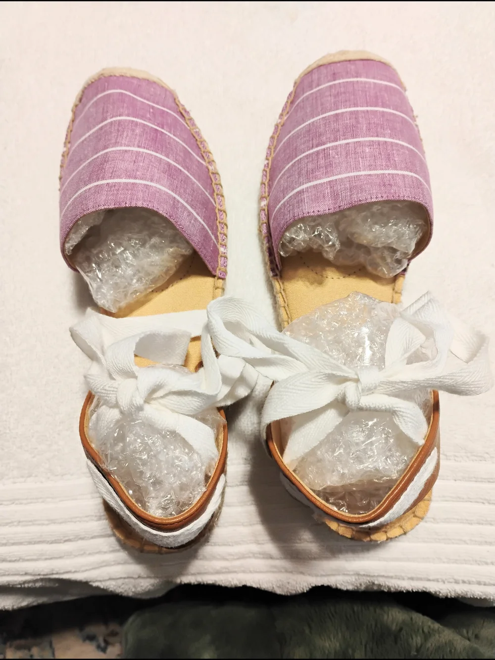 Talbots Lavender Striped Espadrille Sandals with White Ankle Tie Size 8 - Picture 12 of 13